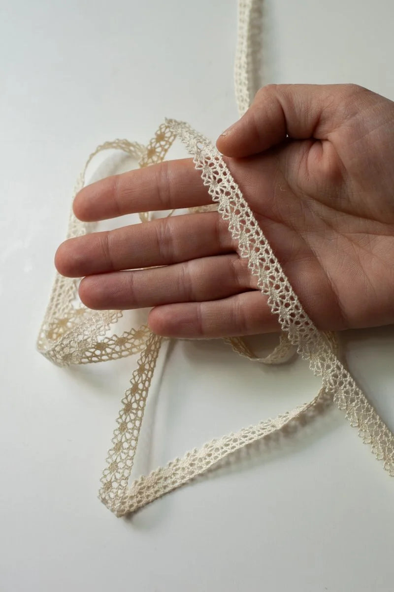 Organic Lace Ribbon 0.4" (10mm) - Unbleached/ecru