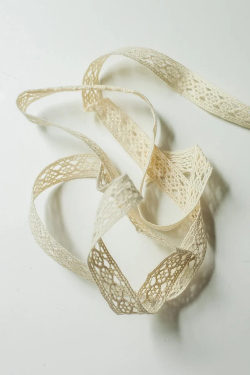 Organic Lace Ribbon 0.5" (13mm) - Unbleached/ecru