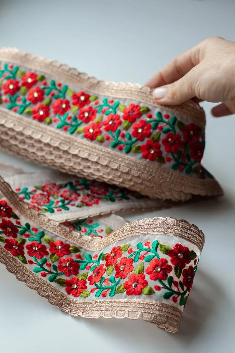 Vintage Sheer Floral Sequin Embroidered Ribbon