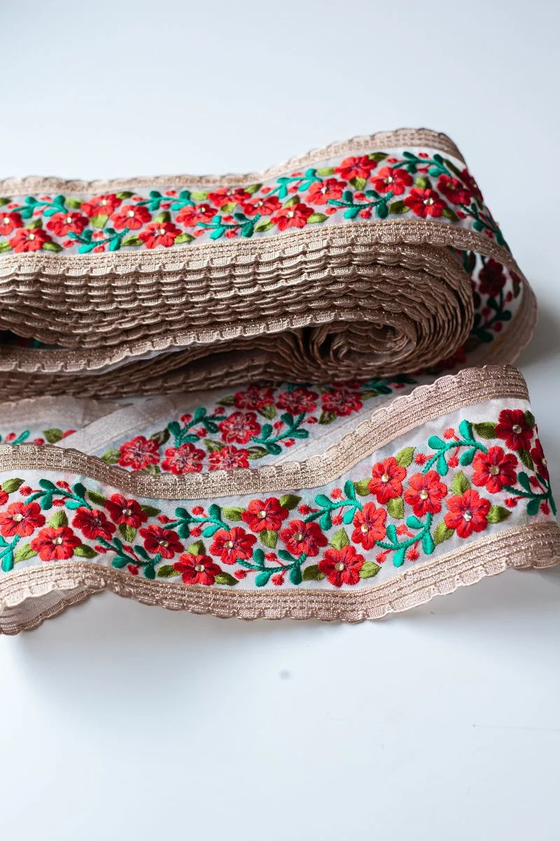 Vintage Sheer Floral Sequin Embroidered Ribbon